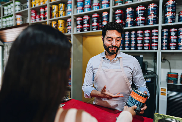 Expert helping a customer choose the right product