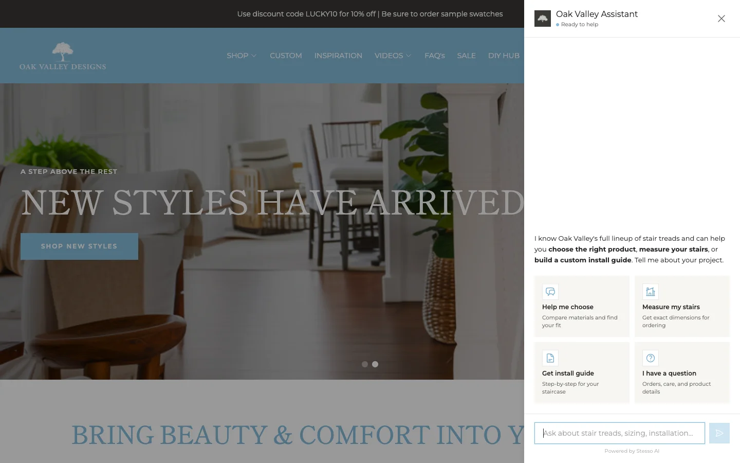 Branded storefront with AI-guided product discovery